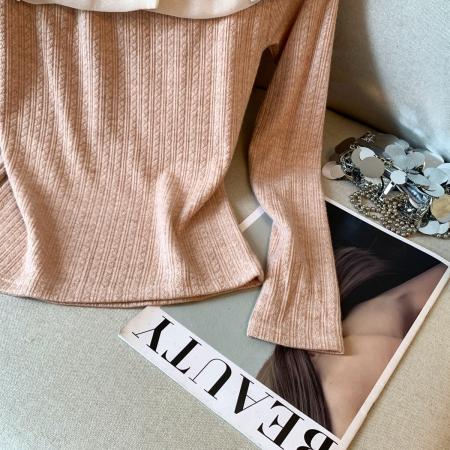 FA53361# 新款秋冬季雪纺一字肩甜美纯色长袖上衣打底衫 服裝批發女裝批發服飾貨源