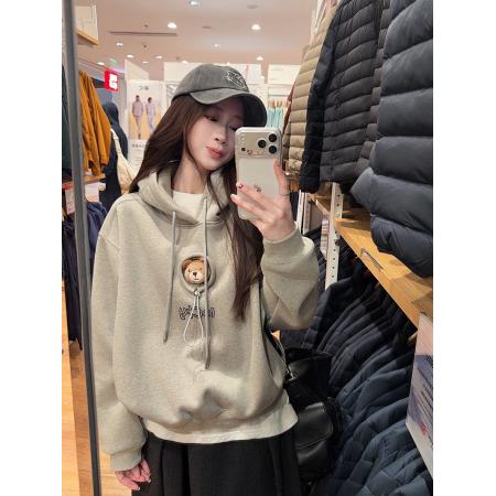 FA53362# 纯棉华棉复合奥粒绒卫衣女冬宽松刺绣连帽保暖上衣 服裝批發女裝批發服飾貨源