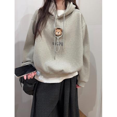 FA53362# 纯棉华棉复合奥粒绒卫衣女冬宽松刺绣连帽保暖上衣 服裝批發女裝批發服飾貨源