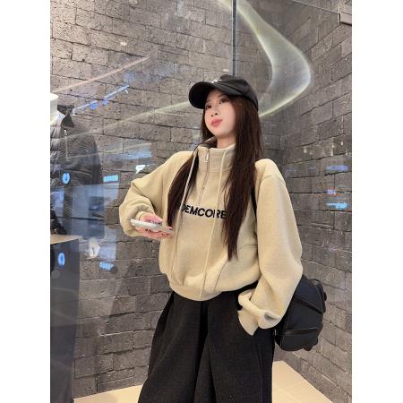 FA53363# 糯米绒复合真超卫衣女秋冬季潮拉链POLO领保暖上衣 服裝批發女裝批發服飾貨源