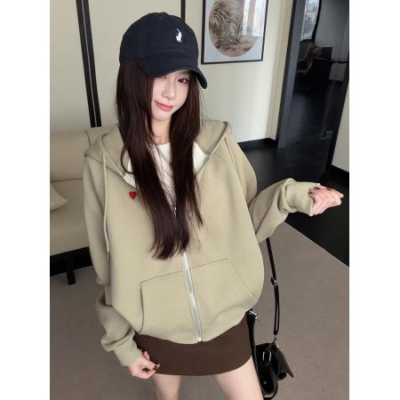 FA53365# 纯棉华棉复合真超加绒卫衣拉链开衫外套秋冬连帽保暖上衣女装 服裝批發女裝批發服飾貨源