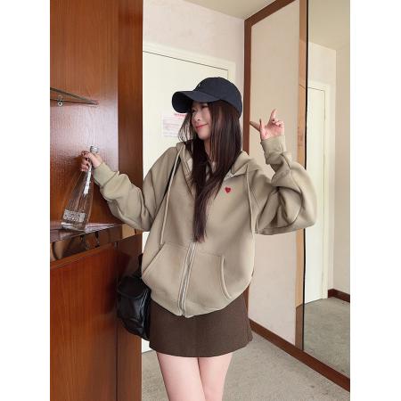 FA53365# 纯棉华棉复合真超加绒卫衣拉链开衫外套秋冬连帽保暖上衣女装 服裝批發女裝批發服飾貨源