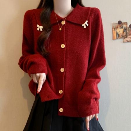 FA53376# 大码新年红色小香风针织衫新年战袍减龄洋气显瘦毛衣女 服裝批發女裝批發服飾貨源