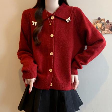 FA53376# 大码新年红色小香风针织衫新年战袍减龄洋气显瘦毛衣女 服裝批發女裝批發服飾貨源