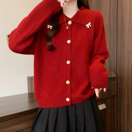 FA53376# 大码新年红色小香风针织衫新年战袍减龄洋气显瘦毛衣女 服裝批發女裝批發服飾貨源