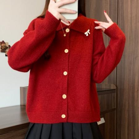 FA53376# 大码新年红色小香风针织衫新年战袍减龄洋气显瘦毛衣女 服裝批發女裝批發服飾貨源