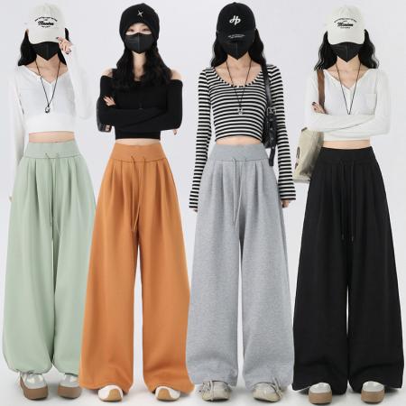 FA53378# 高腰卫裤子女春秋季新款宽松垂坠感bf慵懒休闲美式运动阔腿裤 服裝批發女裝批發服飾貨源