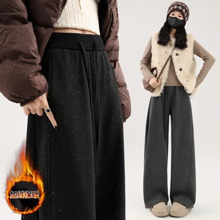 FA53381# 加厚糯米羊绒亮片弯刀裤女秋冬新款显瘦高腰垂感宽松加绒休闲裤 服裝批發女裝批發服飾貨源