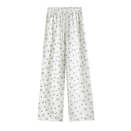 FA53384# 可爱印花直筒休闲裤女春秋新款时尚韩版宽松阔腿裤拖地遛弯裤 服裝批發女裝批發服飾貨源