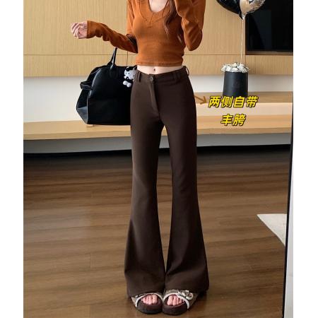 FA53387# 加绒加厚辣妹纯欲风自带丰胯修身显瘦高腰微喇叭长裤 服裝批發女裝批發服飾貨源