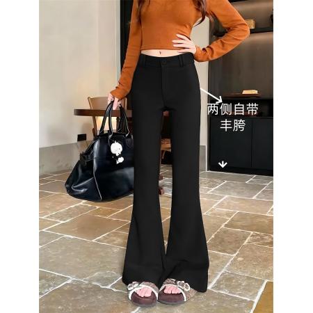 FA53387# 加绒加厚辣妹纯欲风自带丰胯修身显瘦高腰微喇叭长裤 服裝批發女裝批發服飾貨源
