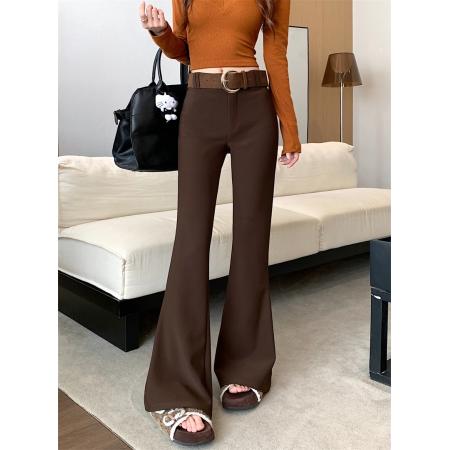 FA53387# 加绒加厚辣妹纯欲风自带丰胯修身显瘦高腰微喇叭长裤 服裝批發女裝批發服飾貨源