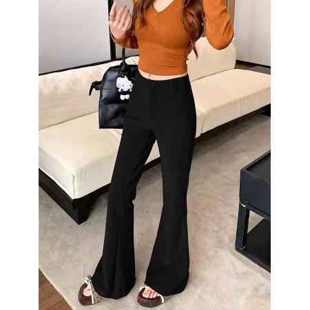 FA53387# 加绒加厚辣妹纯欲风自带丰胯修身显瘦高腰微喇叭长裤 服裝批發女裝批發服飾貨源