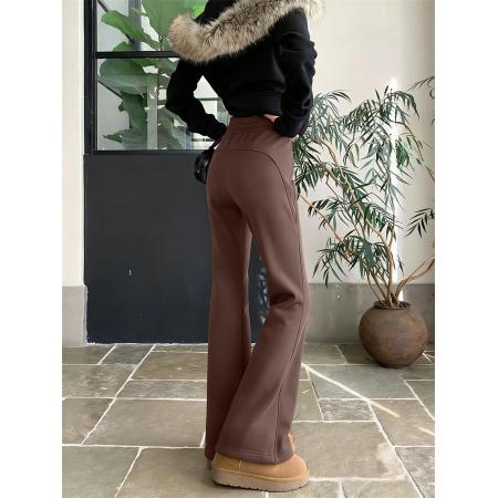 FA53388# 加绒加厚高腰显瘦修身百搭提臀微喇叭垂感运动休闲裤 服裝批發女裝批發服飾貨源