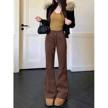 FA53388# 加绒加厚高腰显瘦修身百搭提臀微喇叭垂感运动休闲裤 服裝批發女裝批發服飾貨源