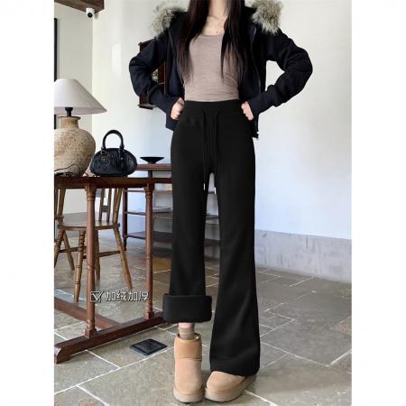 FA53388# 加绒加厚高腰显瘦修身百搭提臀微喇叭垂感运动休闲裤 服裝批發女裝批發服飾貨源