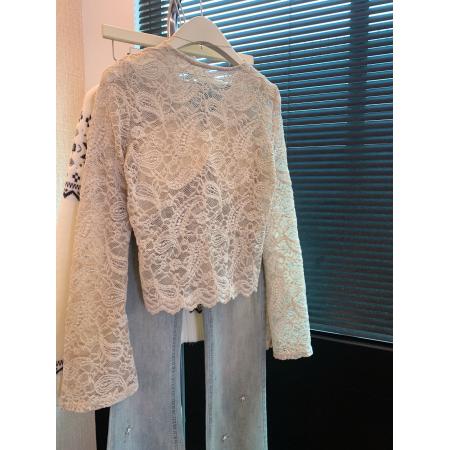 FA53393# 上法式V领打底蕾丝衫女秋冬款独特收腰修身显瘦内搭开叉上衣 服裝批發女裝批發服飾貨源