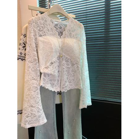 FA53393# 上法式V领打底蕾丝衫女秋冬款独特收腰修身显瘦内搭开叉上衣 服裝批發女裝批發服飾貨源