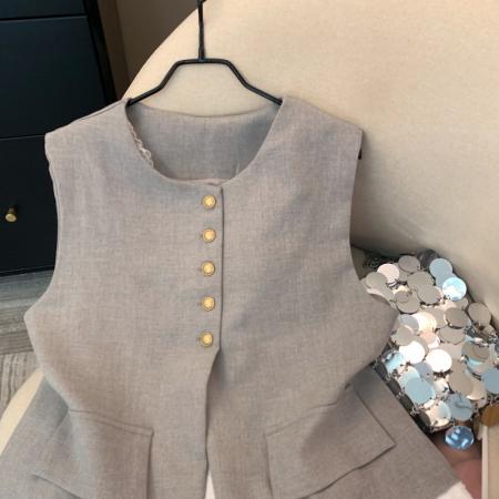 FA53399# 上韩系蕾丝边拼接假两件无袖马甲背心春季高级坎肩上衣 服裝批發女裝批發服飾貨源