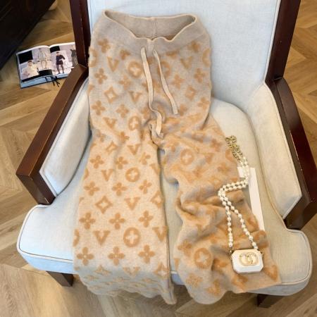 FA53400# 上韩版提花松紧高腰针织阔腿裤女冬季新款宽松直筒拖地长裤 服裝批發女裝批發服飾貨源