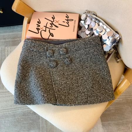 FA53402# 上韩版不规则灰色毛呢半身裙秋冬小个子显瘦气质a字包臀短裙 服裝批發女裝批發服飾貨源