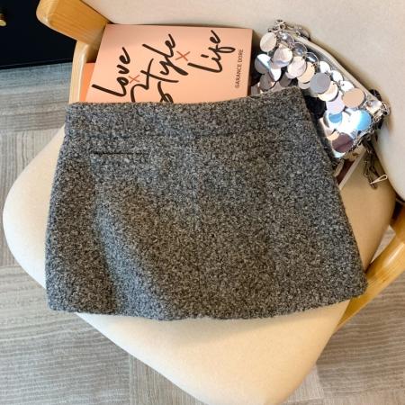 FA53402# 上韩版不规则灰色毛呢半身裙秋冬小个子显瘦气质a字包臀短裙 服裝批發女裝批發服飾貨源