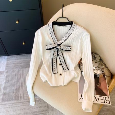 FA53406# 上小香风高级感蝴蝶结针织衫女秋冬新款设计感毛衣开衫 服裝批發女裝批發服飾貨源