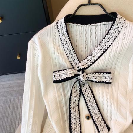 FA53406# 上小香风高级感蝴蝶结针织衫女秋冬新款设计感毛衣开衫 服裝批發女裝批發服飾貨源