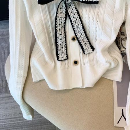 FA53406# 上小香风高级感蝴蝶结针织衫女秋冬新款设计感毛衣开衫 服裝批發女裝批發服飾貨源