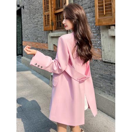 FA53411# 多巴胺粉色西装外套早秋新款韩版宽松设计感开叉气质休闲西服上衣 服裝批發女裝批發服飾貨源