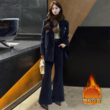 FA53416# 韩系ootd穿搭一整套高级感秋冬加厚西装外套显瘦微喇长裤套装 服裝批發女裝批發服飾貨源