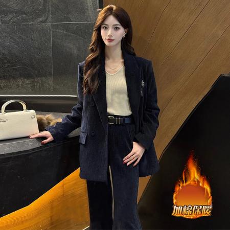FA53416# 韩系ootd穿搭一整套高级感秋冬加厚西装外套显瘦微喇长裤套装 服裝批發女裝批發服飾貨源