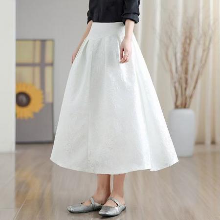 FA53418# 复古提花高腰显瘦半身裙女春季新款时尚百搭A字裙中长裙 服裝批發女裝批發服飾貨源