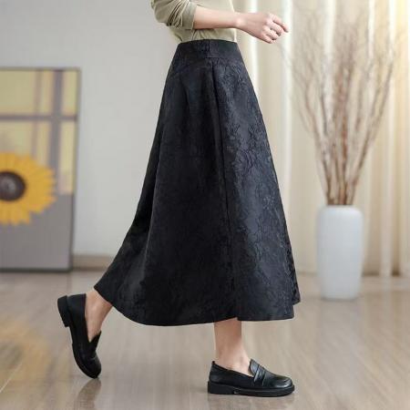 FA53418# 复古提花高腰显瘦半身裙女春季新款时尚百搭A字裙中长裙 服裝批發女裝批發服飾貨源