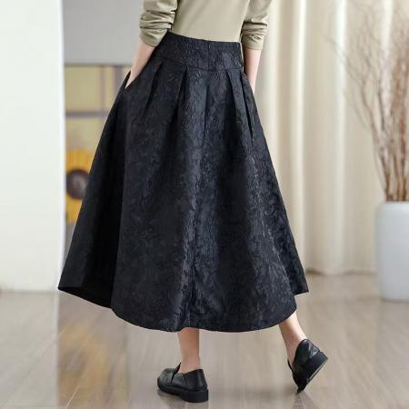FA53418# 复古提花高腰显瘦半身裙女春季新款时尚百搭A字裙中长裙 服裝批發女裝批發服飾貨源