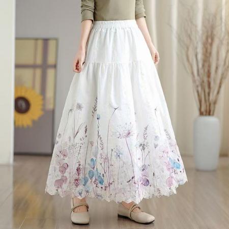 FA53419# 晕染刺绣碎花半身裙女春季新款温柔风高腰显瘦蛋糕裙A字长裙 服裝批發女裝批發服飾貨源