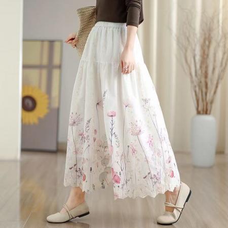 FA53419# 晕染刺绣碎花半身裙女春季新款温柔风高腰显瘦蛋糕裙A字长裙 服裝批發女裝批發服飾貨源