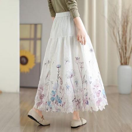 FA53419# 晕染刺绣碎花半身裙女春季新款温柔风高腰显瘦蛋糕裙A字长裙 服裝批發女裝批發服飾貨源