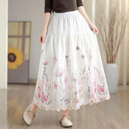 FA53419# 晕染刺绣碎花半身裙女春季新款温柔风高腰显瘦蛋糕裙A字长裙 服裝批發女裝批發服飾貨源