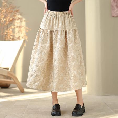 FA53420# 春季新款浮雕提花半身裙文艺休闲百搭中长裙子蓬蓬裙女 服裝批發女裝批發服飾貨源