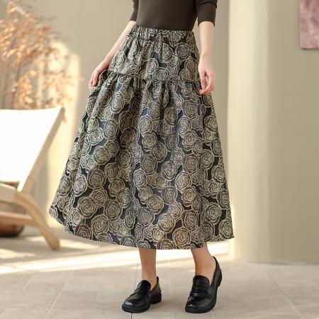 FA53420# 春季新款浮雕提花半身裙文艺休闲百搭中长裙子蓬蓬裙女 服裝批發女裝批發服飾貨源