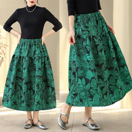 FA53421# 春季新款浮雕提花半身裙文艺休闲百搭中长裙子蓬蓬裙女 服裝批發女裝批發服飾貨源