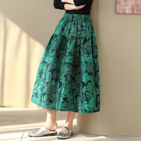 FA53421# 春季新款浮雕提花半身裙文艺休闲百搭中长裙子蓬蓬裙女 服裝批發女裝批發服飾貨源