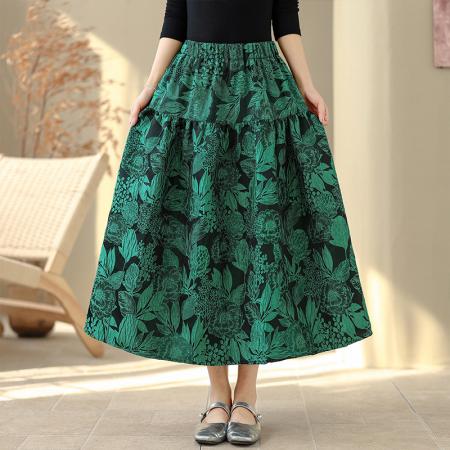 FA53421# 春季新款浮雕提花半身裙文艺休闲百搭中长裙子蓬蓬裙女 服裝批發女裝批發服飾貨源