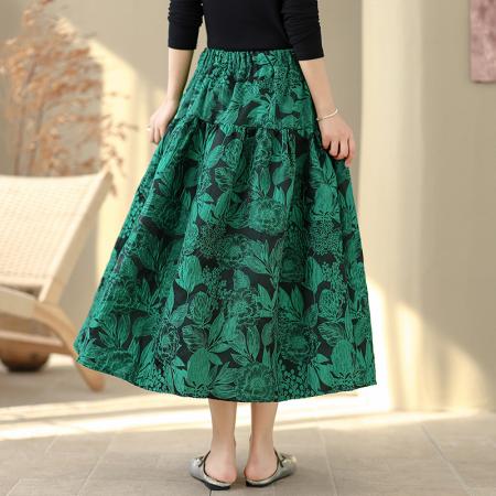 FA53421# 春季新款浮雕提花半身裙文艺休闲百搭中长裙子蓬蓬裙女 服裝批發女裝批發服飾貨源