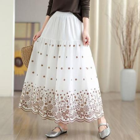 FA53422# 拼接碎花刺绣半身裙女春季新款温柔风高腰显瘦蛋糕裙A字长裙 服裝批發女裝批發服飾貨源