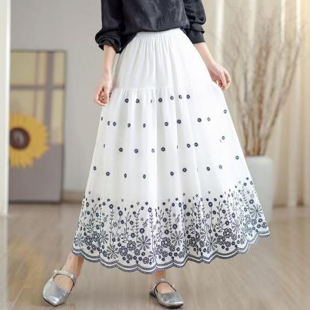 FA53422# 拼接碎花刺绣半身裙女春季新款温柔风高腰显瘦蛋糕裙A字长裙 服裝批發女裝批發服飾貨源