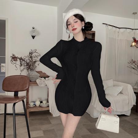 FA53424# 巨好看的红色针织毛衣连衣裙女秋冬穿搭新年战袍包臀短裙 服裝批發女裝批發服飾貨源