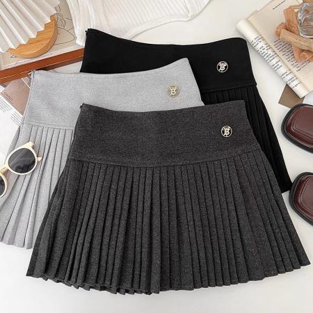 FA53433# 纯欲时尚百搭毛呢高腰显瘦半身裙防走光短裙百褶裙a字裙蓬蓬裙女 服裝批發女裝批發服飾貨源