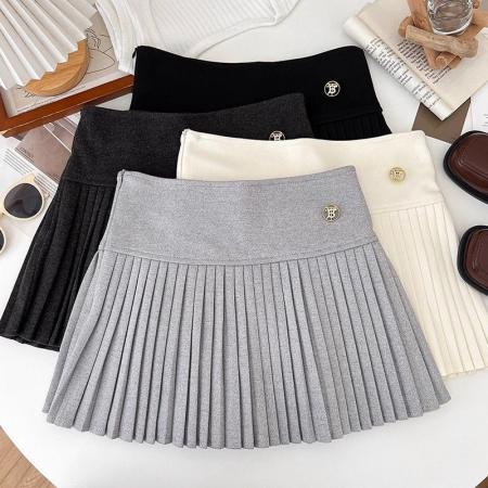 FA53433# 纯欲时尚百搭毛呢高腰显瘦半身裙防走光短裙百褶裙a字裙蓬蓬裙女 服裝批發女裝批發服飾貨源